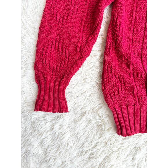 80’s Red Cotton Cable Knit Sweater size Medium - Picture 11 of 13